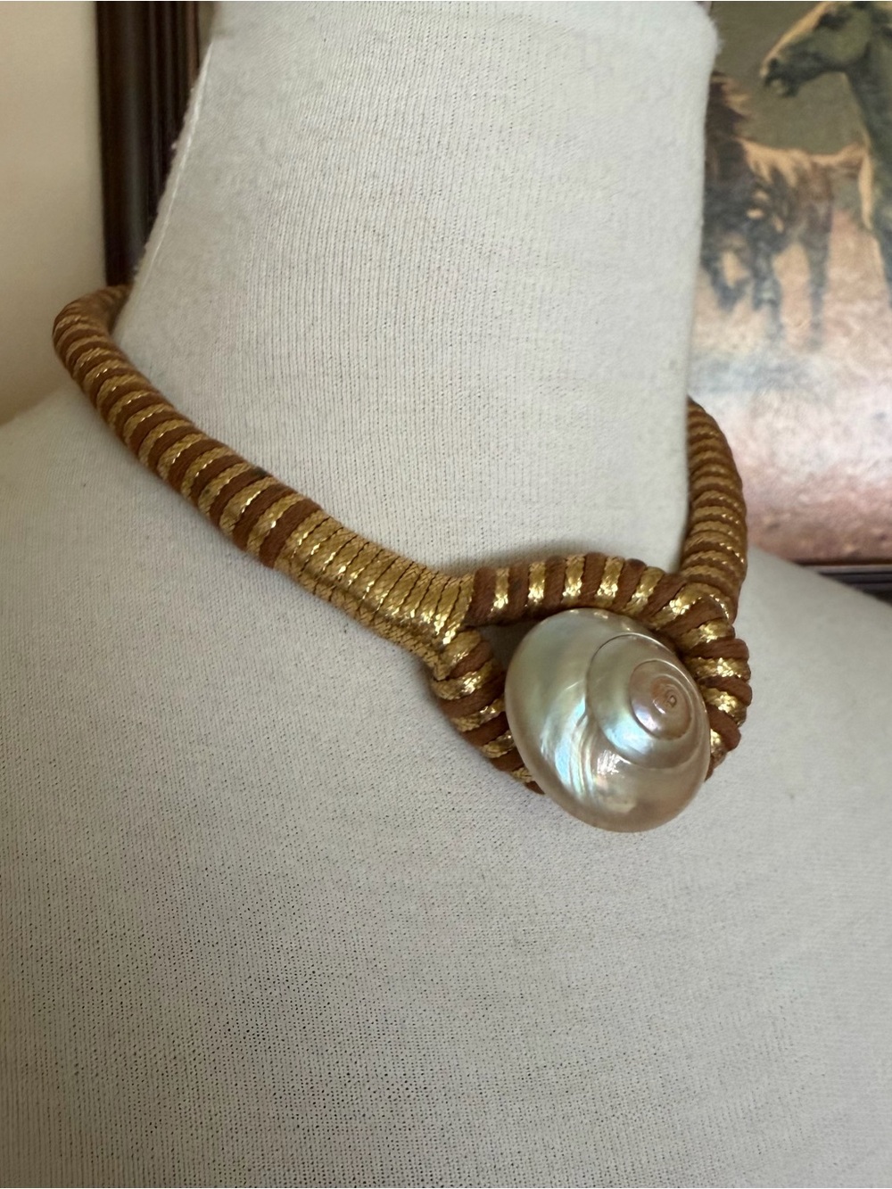 American Vintage Gold-Tone Rope Necklace with Iridescent Shell Pendant